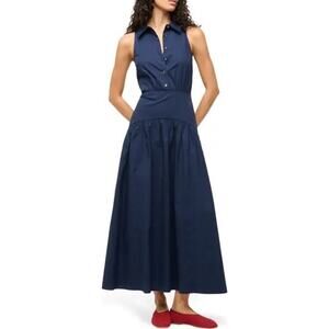 STAUD Romy Sleeveless Maxi Shirtdress Navy 12 NWT